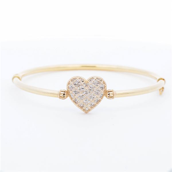 14KY/WG Diamond Heart-Motif Hinged Bangle, 6.5"