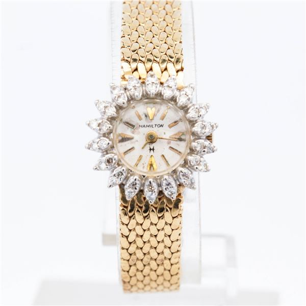 14KY/WG Ladies Hamilton Watch with Diamonds 23.2 grams marked 14K