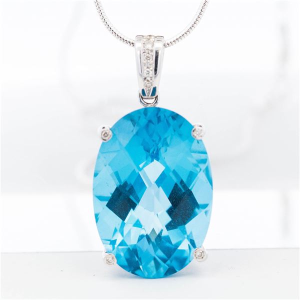 18KWG 43.60ct Blue Topaz & 0.10 ct Diamond Pendant