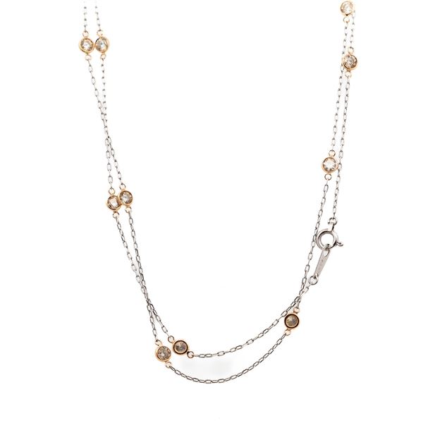 18KYG/Pt850 2.00ct Diamond Station Necklace 32"