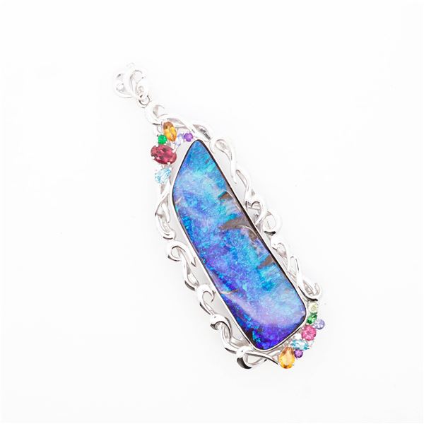 18KWG 63.48ct Boulder Opal Pendant/Brooch with Multigem Accents