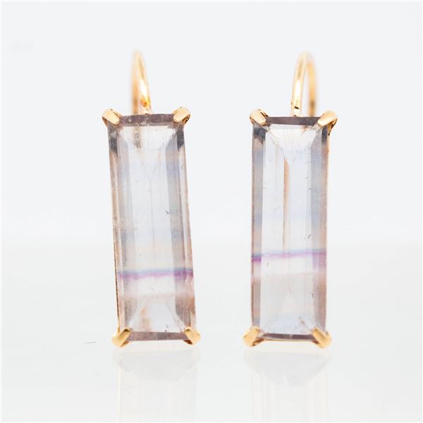 18KYG Fluorite Vertical-Bar Drop Earrings