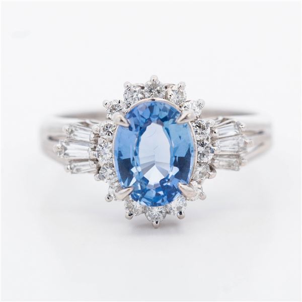 PT850 1.52ct Sapphire & 0.45ctw Diamond Halo Ring, 6