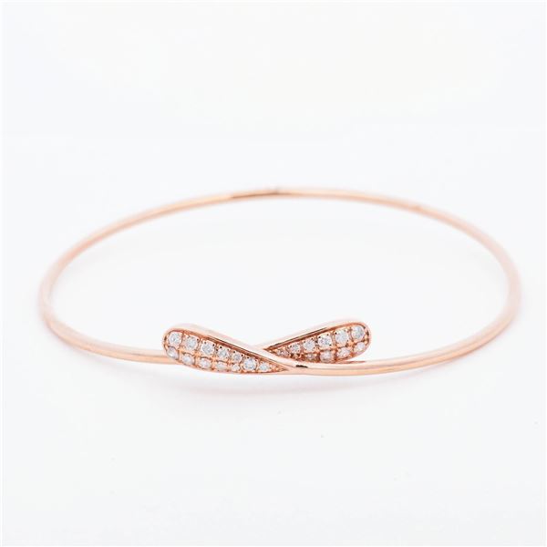 14KRG Pave-Diamond Bypass Bangle, 6.25"