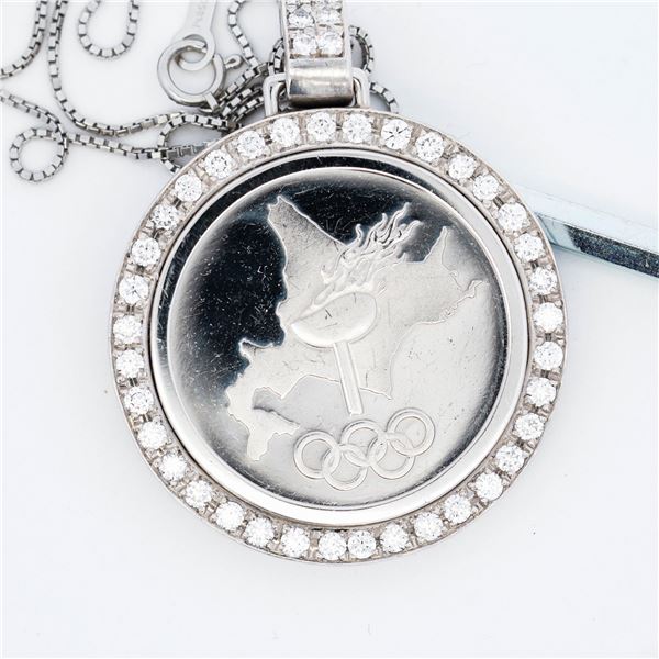 Platinum 2.11ct Diamond 1972 Sapporo Olympic-Coin & Diamond Pendant Necklace
