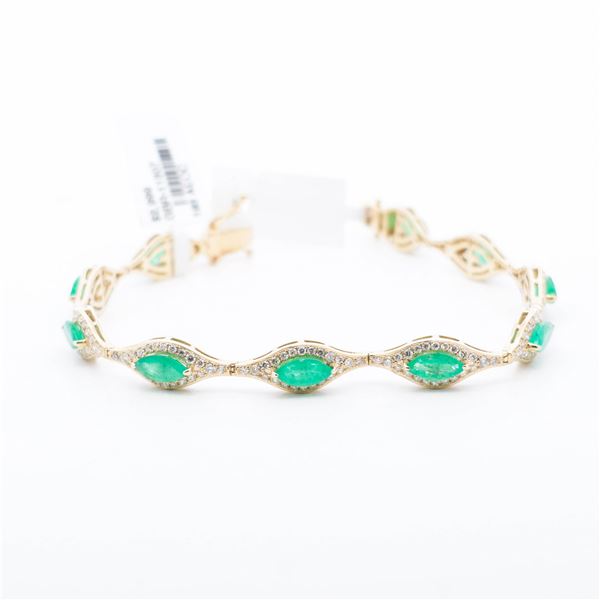 14KYG 5.00ctw Natural Emerald & 2.00ctw Natural Diamond Bracelet 7.25"
