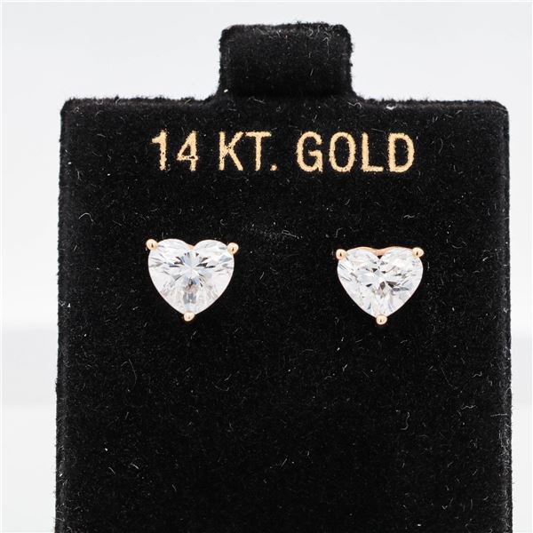 14KYG 2.00ctw Heart Brilliant Cut Stud Earrings