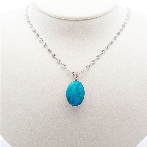 18K White Gold Diamond & 8.88ct Boulder Opal Necklace