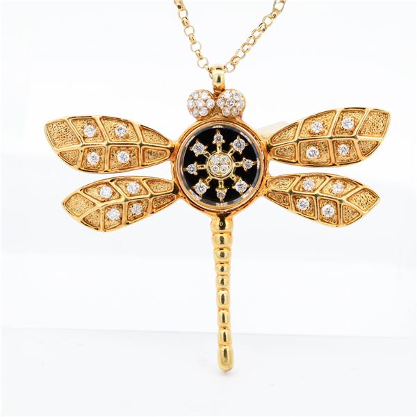 18KYG 0.60ctw Diamond Dragonfly Necklace/Brooch