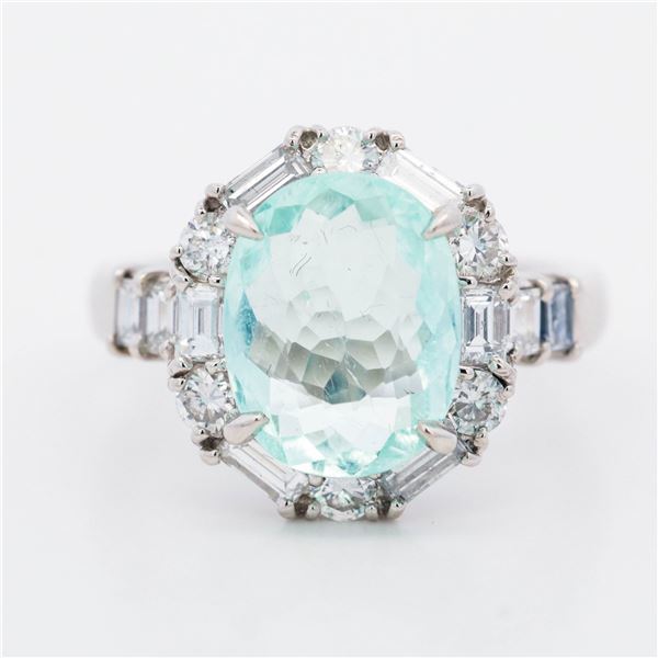 Pt900 3.38ct Paraiba Tourmaline & 1.40ctw Diamond Cocktail Ring, 7.25