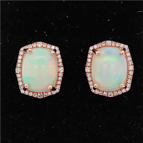 14KRG Effy 4.65ctw Opal & Diamond Halo Stud Earrings