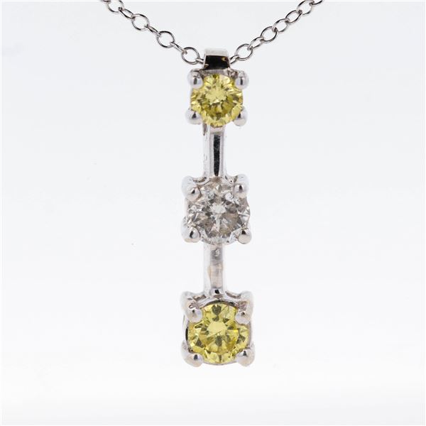 14KWG 0.86ctw White & Fancy-Yellow Diamond Bar Pendant Necklace, 18