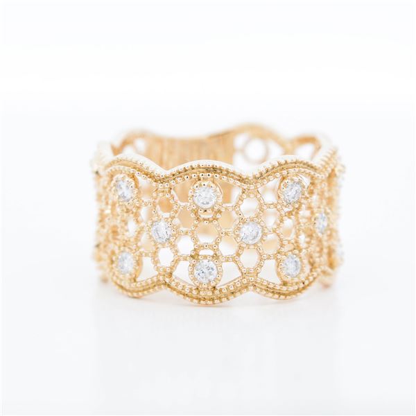 14KYG Diamond Scalloped-Edge Lace Band, 6.5