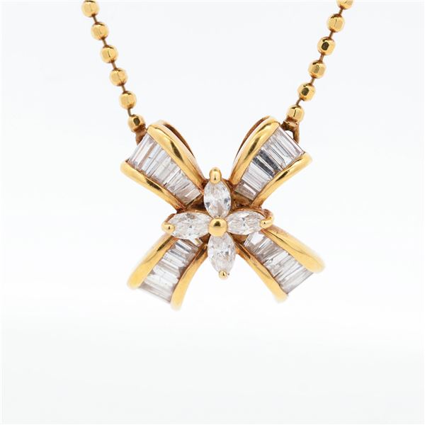18KYG 0.72ctw Diamond Bow Necklace, 16"
