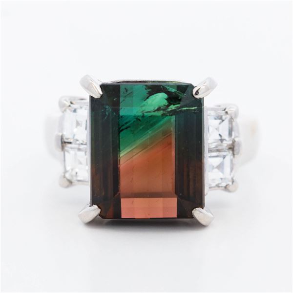PT900 7.72ct Bi-Color Tourmaline & 0.68ctw Diamond Ring, 5.5