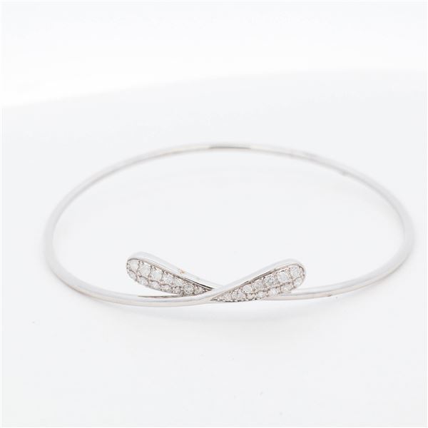 14KWG Pave-Diamond Bypass Bangle, 6.25"
