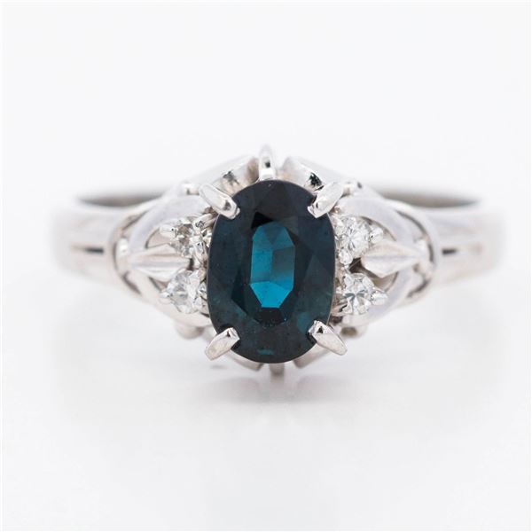 Pt900 1.11ct Sapphire & 0.06ct Diamond Ring, 5.5