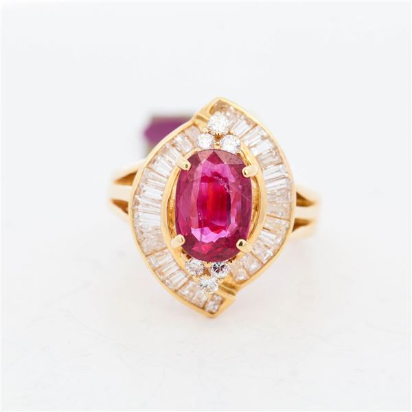 18KYG GIA Certified 2.71ct Thai Ruby & 1.47ct Diamond Ring, 6