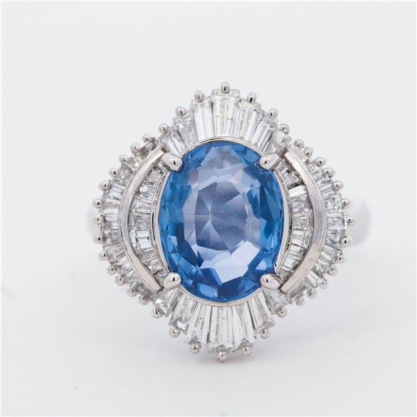 GIA Platinum 900 4.004ct No Heat Sri Lanka Sapphire & 0.98ctw Diamond Ring, Size 5.75