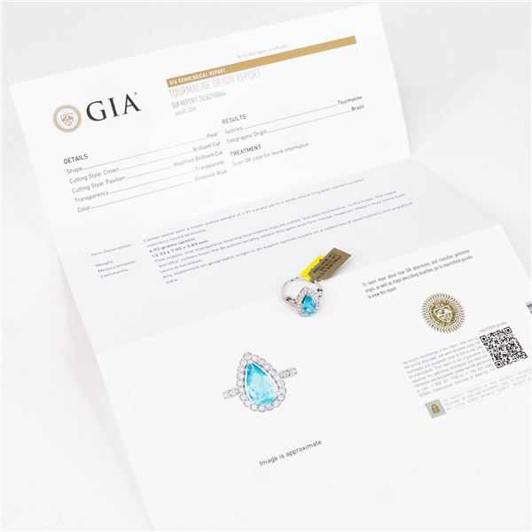 GIA Certified Pt950 1.91ct Brazilian Paraiba Tourmaline & 0.44ctw Diamond Ring