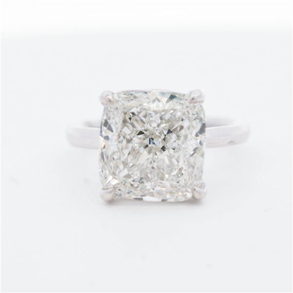 IGI Certified 14KWG 8.03ct Lab Grown Cushion Cut Diamond Ring, 6.75