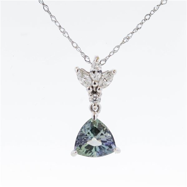 18KWG/Pt850 Trillion-Cut Tanzanite & Diamond Cluster Necklace, 18?
