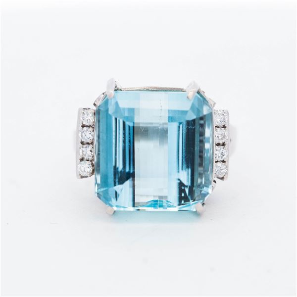 Platinum 16.11ct Aquamarine & 0.22ctw Diamond Ring, 8