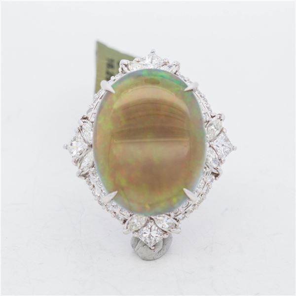 Platinum 16.29ct Australian Black Opal & 2.14ctw Diamond Ring, 6.25