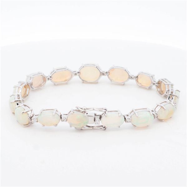 18KWG 17.43ctw Opal & 0.45ctw Diamond Bracelet 7"