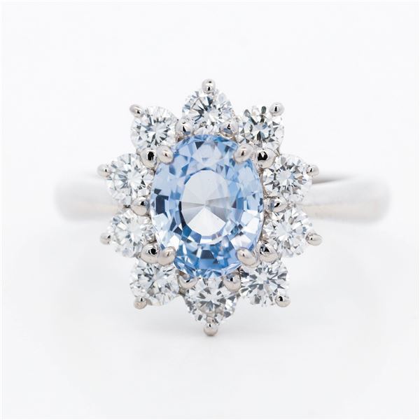 Pt950 1.75ct No-Heat Madagascar Sapphire & 0.83ctw Diamond Cluster Ring w/Report, 5.75