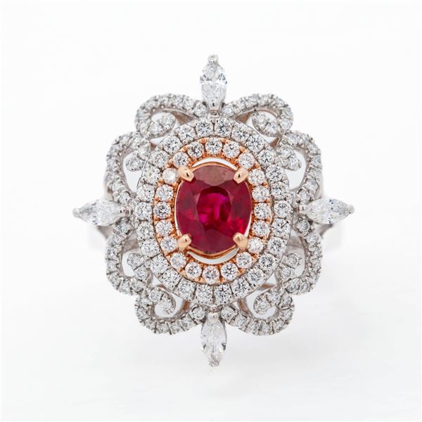 GIA 18KRG 1.05ct Pigeon-Blood Burma Ruby & 0.95ctw Diamond Floral-Halo Ring, 6