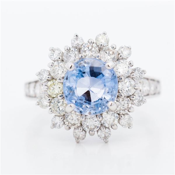 GIA Pt950 3.00ct No-Heat Sri Lankan Sapphire & 1.48ctw Diamond Cluster Ring, 6