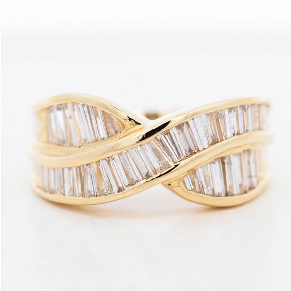 18KYG 1.20ctw Diamond Tapered-Baguette Bypass Ring, 6.5