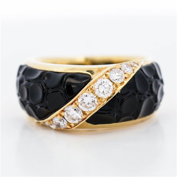 18KYG Diamond & Carved Black Onyx Domed Band, 5.5