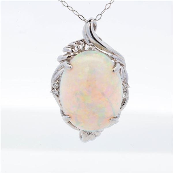 Pt900 11.26ct Opal & Diamond Pendant Necklace, 18"