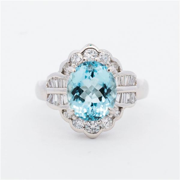 PT900 3.04ct Aquamarine & 0.82ctw Diamond Dress Ring, 6.25
