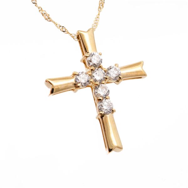 18KYG 0.50ctw Diamond Cross Pendant Necklace, 18"