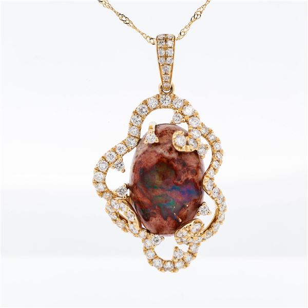 18KYG 7.14ct Opal & 1.00ctw Diamond Scroll Pendant, 18"