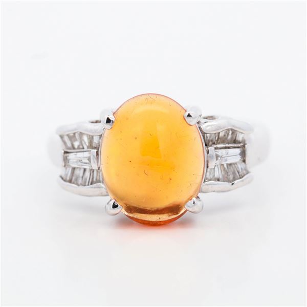 Platinum 2.02ct Fire Opal & Diamond Cocktail Ring, 7