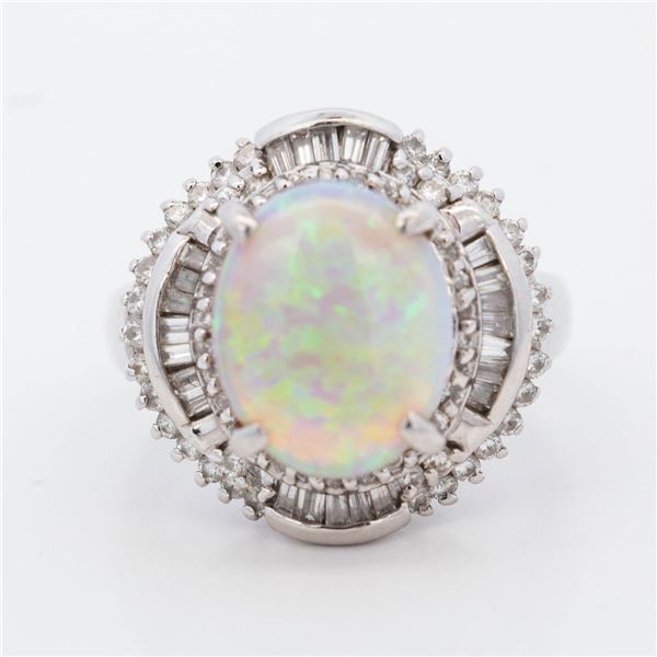 PT900 3.02ct Opal & 0.76ctw Diamond Halo Ring, 4.75