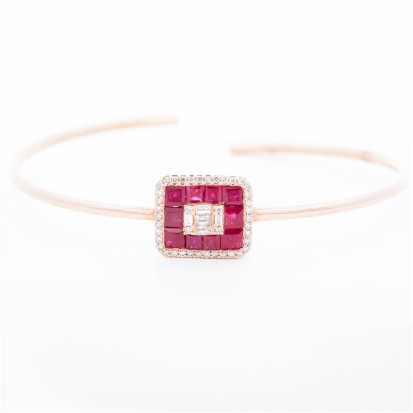 14KRG 2.56ctw Ruby & Diamond Open-Cuff Bangle
