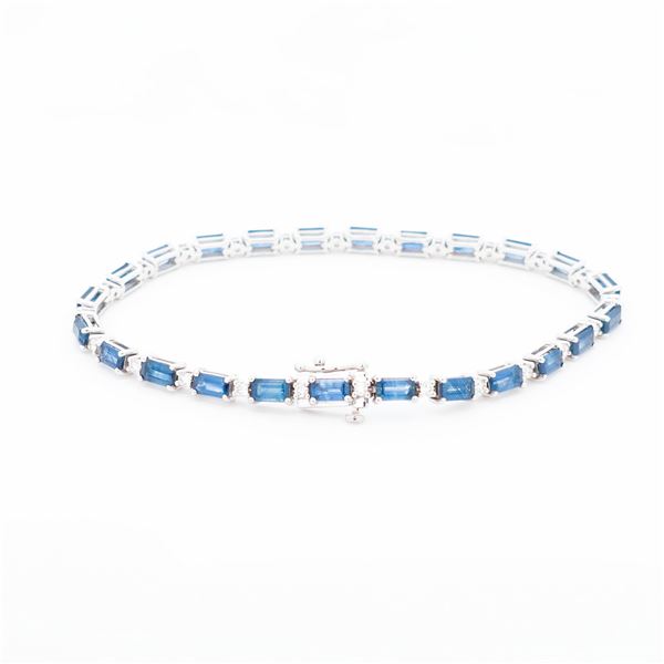 14KWG 9.60ctw Sapphire & 0.60ctw Diamond Line Bracelet 7.25"