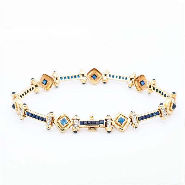 18KYG Retro-Deco Sapphire & Diamond Bracelet 7.5"