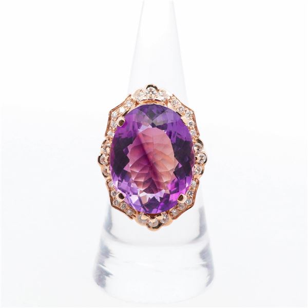 Incredible oval amethyst and diamond ring set in 14K rose gold