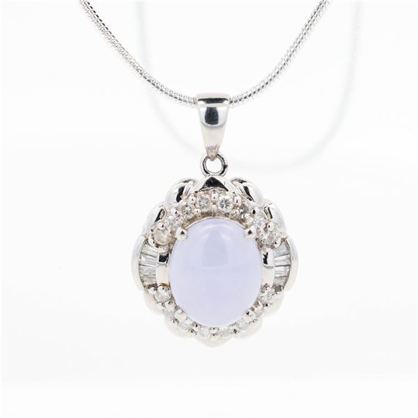 Pt900 3.50ct Lavender Jadeite & 0.50ct Diamond Halo Pendant