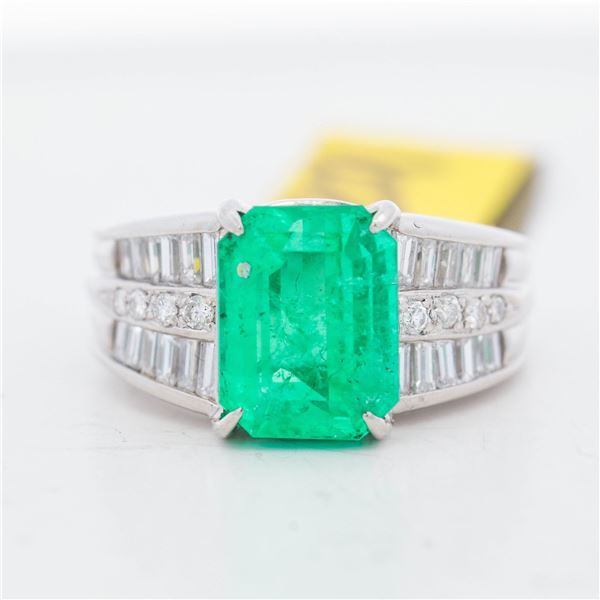GIA Cert. Plat. 2.83ct F1 Colombian Emerald & .66ctw Diamond Ring, 5