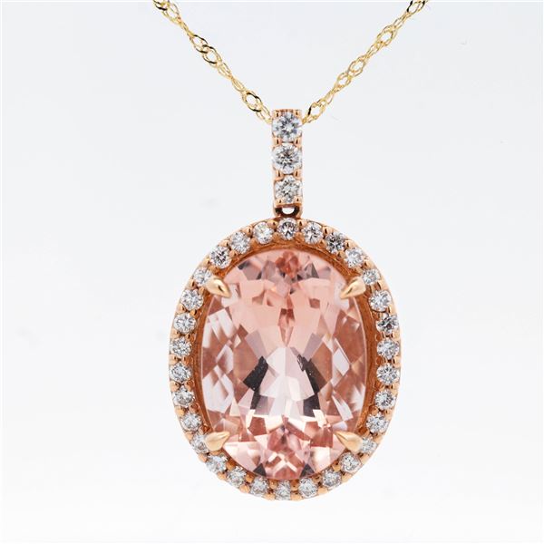 18KYG 5.86ct Morganite & 0.40ctw Diamond Necklace 18"
