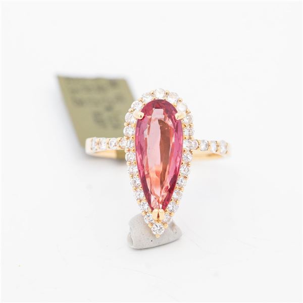 18KYG 3.01ct Transparent Pinkish Red Ruby & 0.62ctw Diamond Ring, 6.25