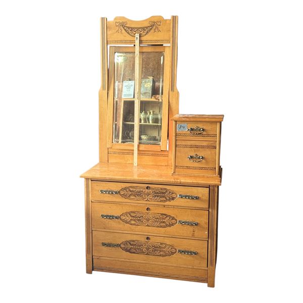 ANTIQUE CHEST OF DRAWERS WITH MIRROR