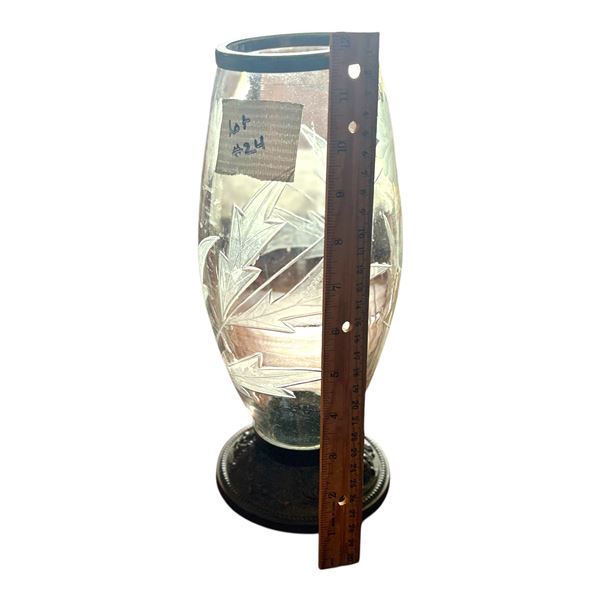ETCHED GLASS VASE WITH COPPER TRIM